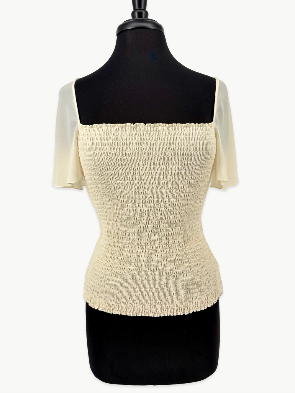 Theory Smocked Top SIze Medium Ivory Cropped Minimalist Recycled